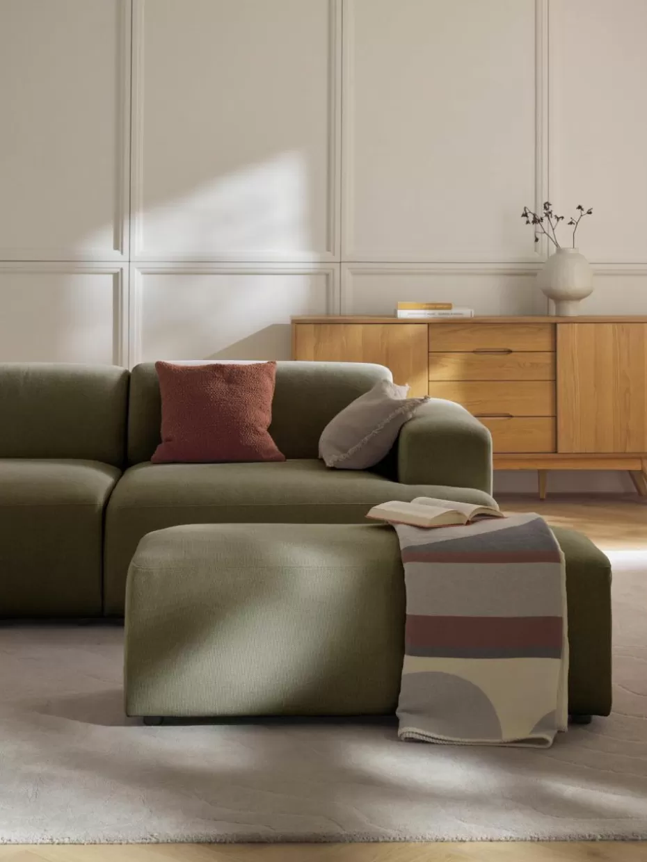 Hocker | Sofaserien-Westwing Collection XL-Hocker Melva, B 116 x T 42 cm Webstoff Olivgrün