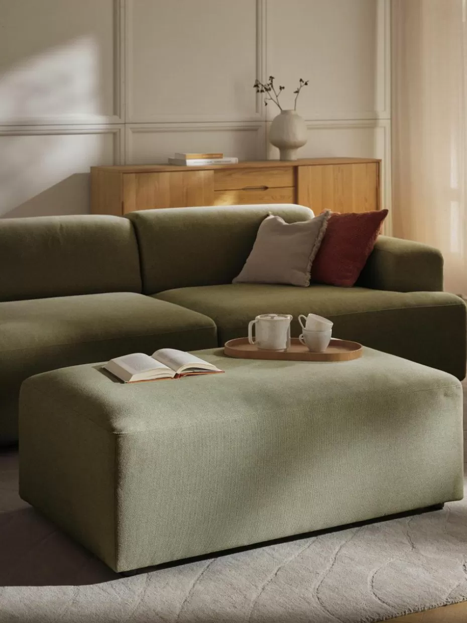Hocker | Sofaserien-Westwing Collection XL-Hocker Melva, B 116 x T 72 cm Webstoff Olivgrün