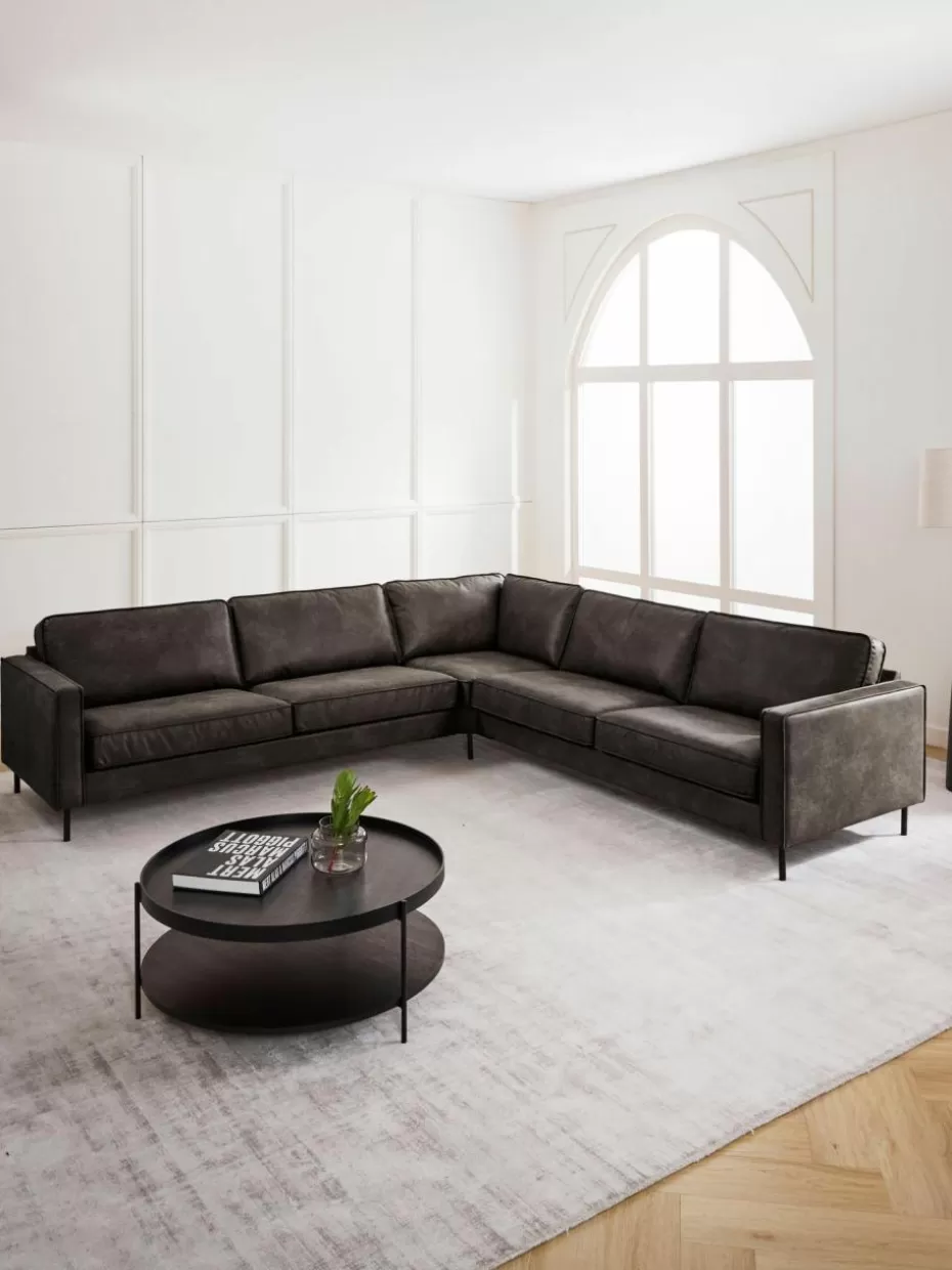 Sofas | Sofaserien-Westwing Collection XL-Wohnlandschaft Hunter aus recyceltem Leder Leder Anthrazit