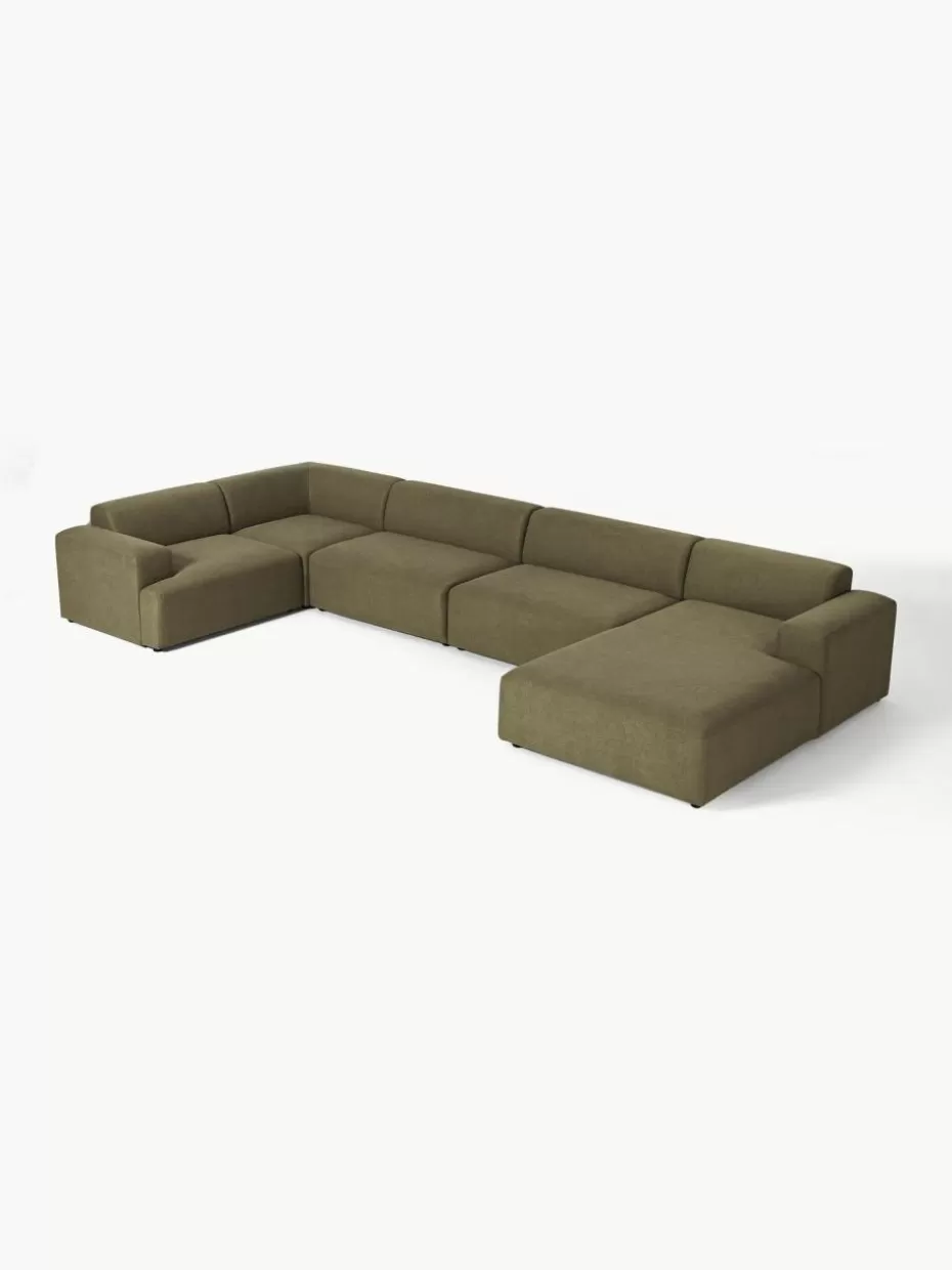 Sofas | Sofaserien-Westwing Collection XL-Wohnlandschaft Melva Webstoff Olivgrün