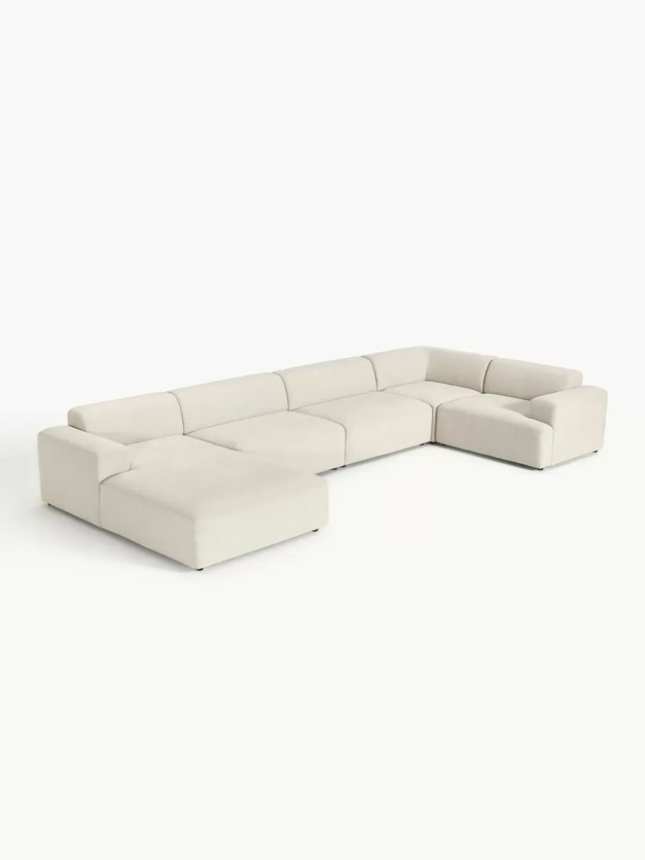Sofas | Sofaserien-Westwing Collection XL-Wohnlandschaft Melva Webstoff Hellbeige