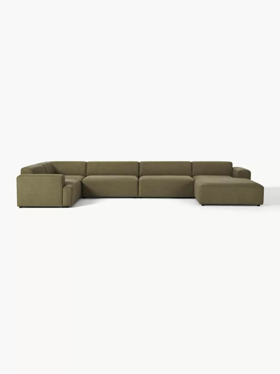 Sofas | Sofaserien-Westwing Collection XL-Wohnlandschaft Melva Webstoff Olivgrün