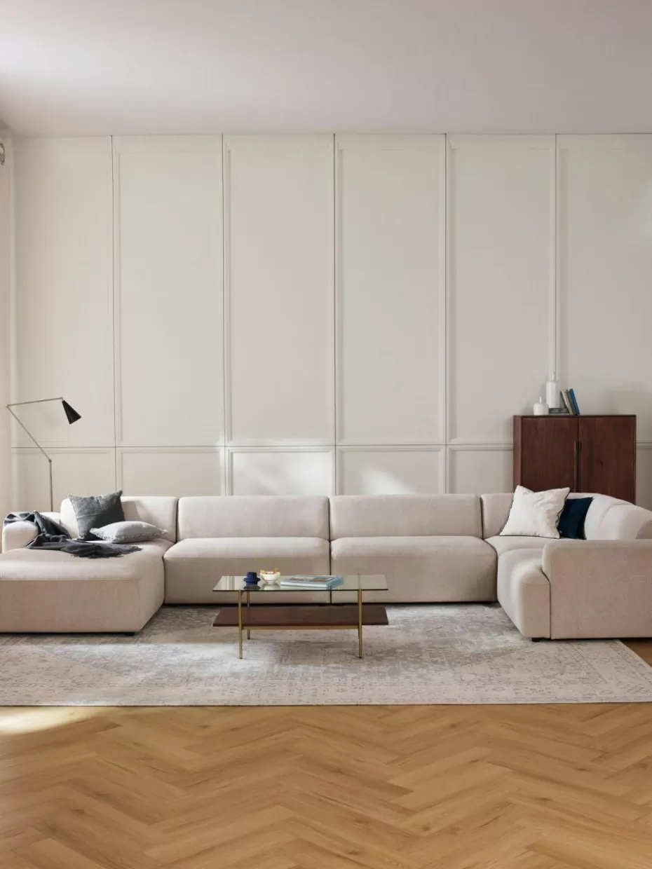 Sofas | Sofaserien-Westwing Collection XL-Wohnlandschaft Melva Webstoff Hellbeige