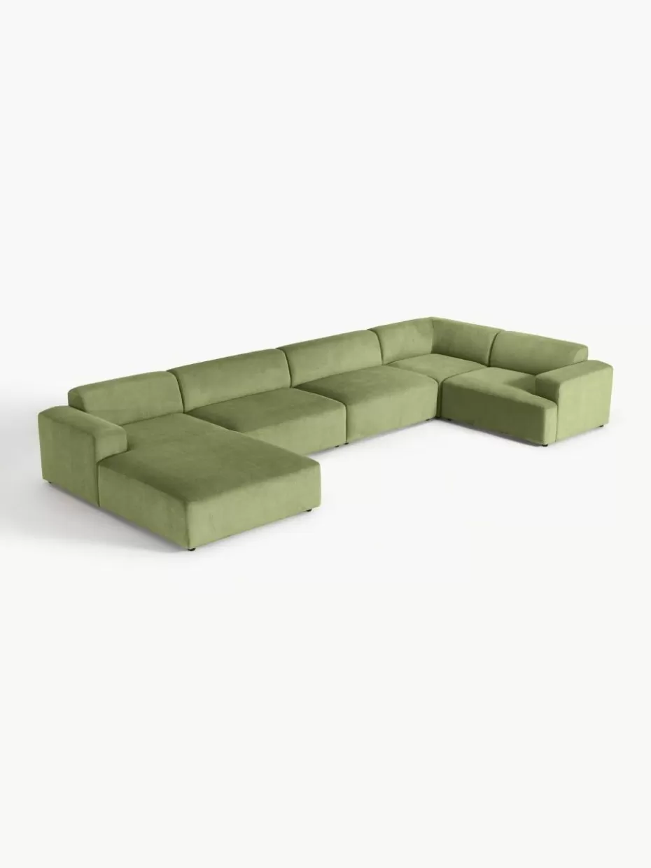 Sofas | Sofaserien-Westwing Collection XL-Wohnlandschaft Melva aus Cord Cord Olivgrün