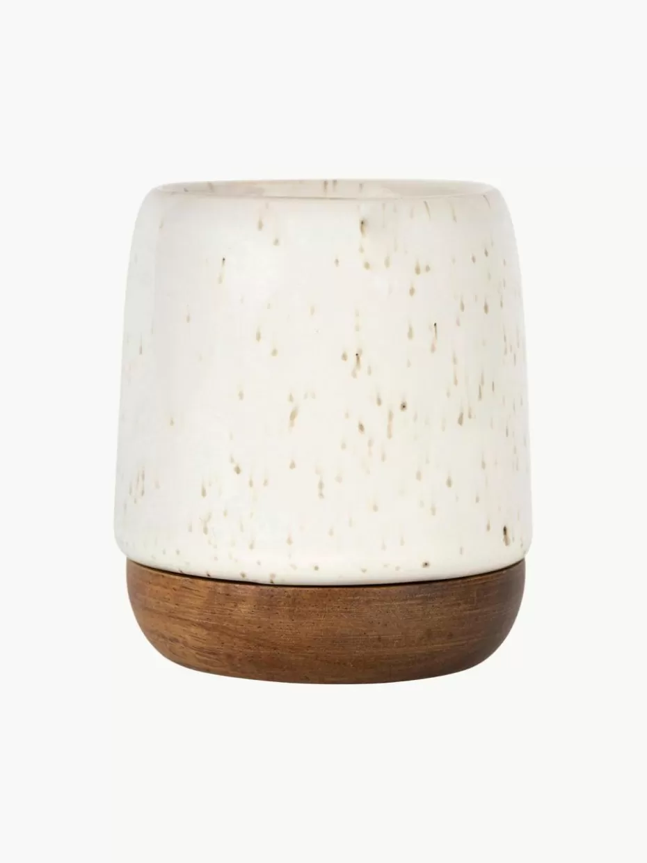 Tassen-Westwing XS Becher Nordika mit Akazienholz-Untersetzern, 2 Stück Off White gesprenkelt, Dunkles Holz